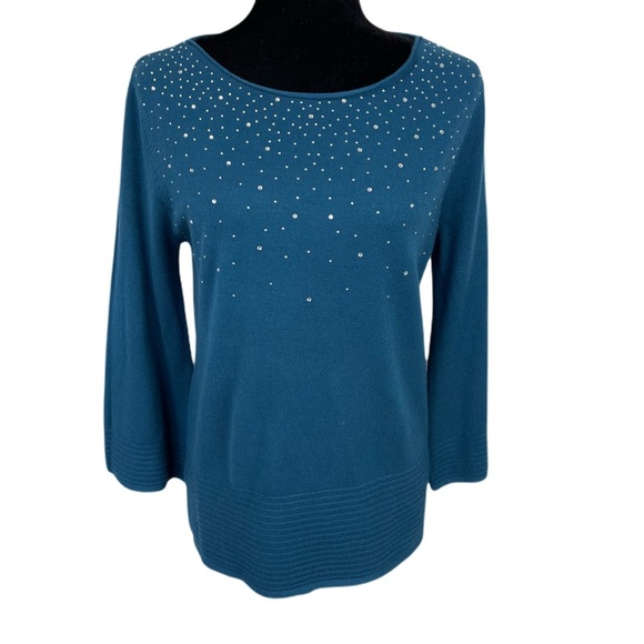 NWT Vila Milano Teal Sweater Stud Embellished S - Picture 1 of 7